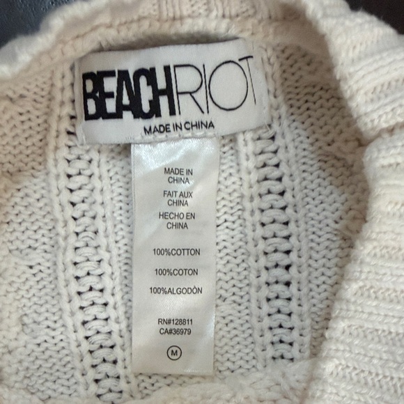 Beach Riot Sweater white with Pink Heart Accents cable knit crewneck - Picture 2 of 10